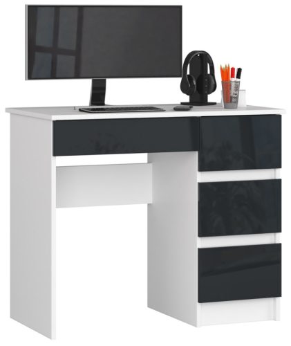 AKORD A-7 Számítógépasztal 90 cm Fehér/Grafit Magasfényű 4 Fiókos