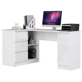   AKORD B20 Sarok Számítógépasztal Laminált Fehér Magasfényű 155 cm Bal