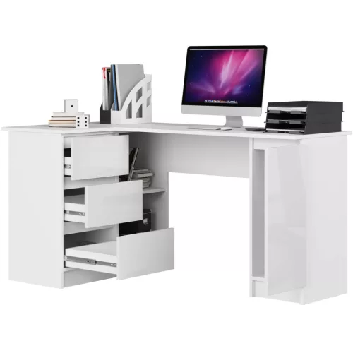 AKORD B20 Sarok Számítógépasztal Laminált Fehér Magasfényű 155 cm Bal