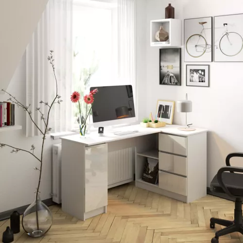 AKORD CLP B20 Sarok Számítógépasztal Magasfényű Fehér 155 cm Jobbos