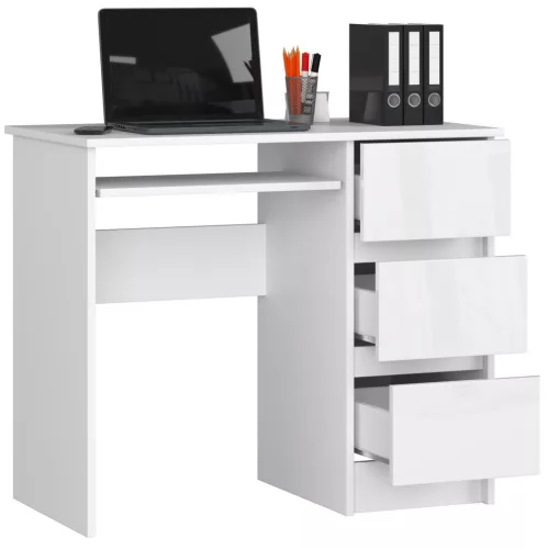 AKORD CLP A-6 Számítógépasztal Magasfényű Fehér 90 cm Jobbos