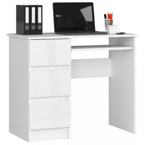   AKORD CLP Bal Oldali Számítógépasztal 90 cm Fehér Matt/Magasfényű