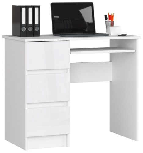 AKORD CLP Bal Oldali Számítógépasztal 90 cm Fehér Matt/Magasfényű