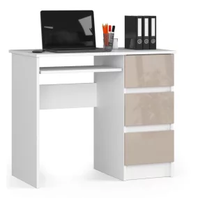   AKORD CLP A-6 Számítógépasztal Laminált Fehér-Cappuccino Magasfényű 3 Fiókos