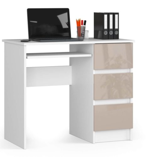 AKORD CLP A-6 Számítógépasztal Laminált Fehér-Cappuccino Magasfényű 3 Fiókos