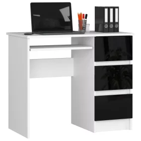   AKORD CLP A-6 Számítógépasztal Laminált Fehér-Fekete Magasfényű 90 cm