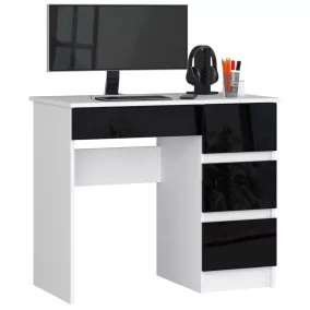   AKORD A-7 Kompakt Számítógépasztal Laminált Fehér-Fekete Magasfényű 90cm Jobbos