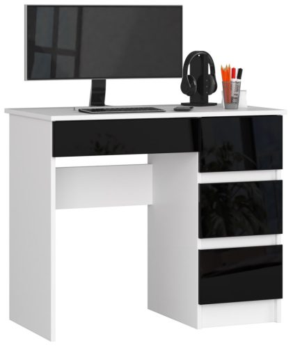 AKORD A-7 Kompakt Számítógépasztal Laminált Fehér-Fekete Magasfényű 90cm Jobbos