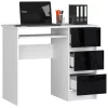 AKORD CLP A-6 Számítógépasztal Laminált Fehér-Fekete Magasfényű 90 cm