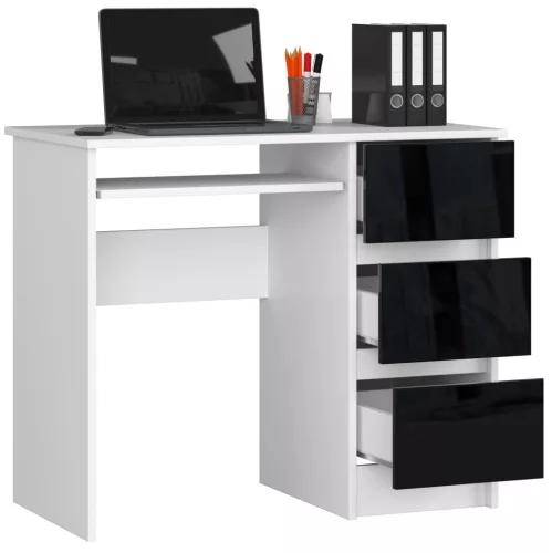 AKORD CLP A-6 Számítógépasztal Laminált Fehér-Fekete Magasfényű 90 cm