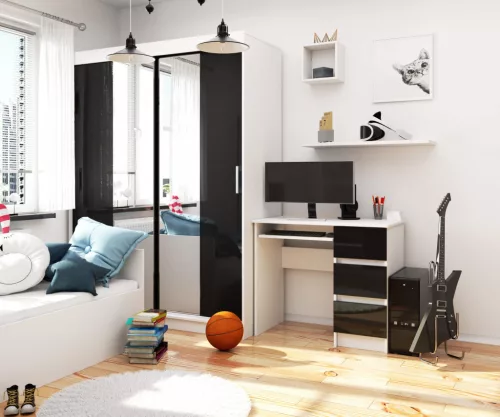 AKORD CLP A-6 Számítógépasztal Laminált Fehér-Fekete Magasfényű 90 cm