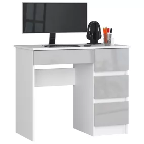   AKORD A-7 Számítógépasztal 90 cm Jobbos Fehér/Metál Magasfényű