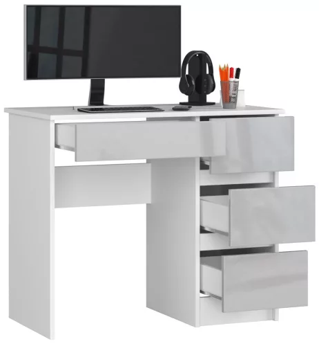 AKORD A-7 Számítógépasztal 90 cm Jobbos Fehér/Metál Magasfényű