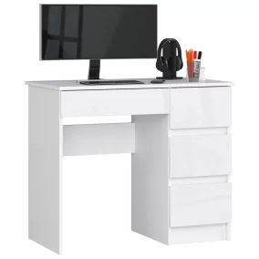   AKORD A-7 Magasfényű Fehér Számítógépasztal 90 cm Jobbos