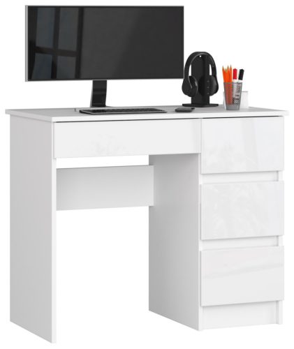AKORD A-7 Magasfényű Fehér Számítógépasztal 90 cm Jobbos