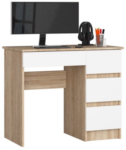 AKORD CLP A-7 Számítógépasztal Laminált Sonoma Tölgy Fehér Jobbos