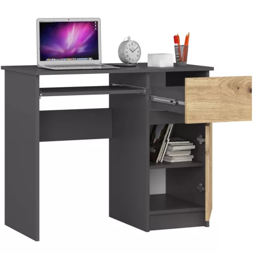 AKORD Piksel Kompakt Számítógépasztal Laminált Grafit Szürke/Artisan Tölgy Jobbos