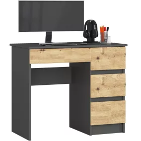   AKORD CLP Jobboldali Íróasztal Laminált Grafitszürke Artisan Tölgy 4-Fiókos