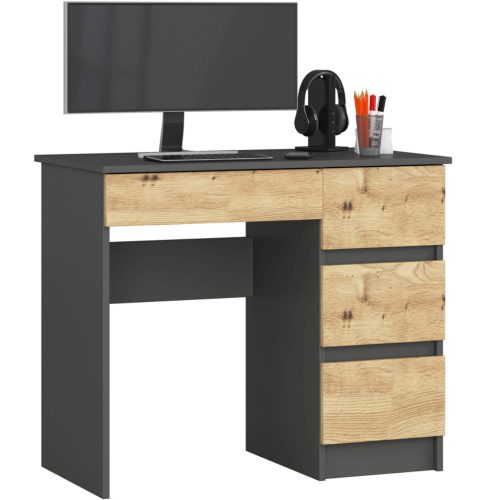 AKORD CLP Jobboldali Íróasztal Laminált Grafitszürke Artisan Tölgy 4-Fiókos