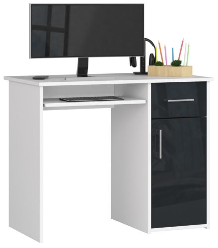 AKORD PIN Számítógépasztal Fehér/Grafit Magasfényű MDF