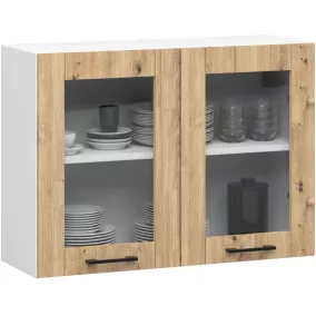   AKORD Oliwia Üveges Felsőszekrény Fehér Artisan Tölgy 80cm