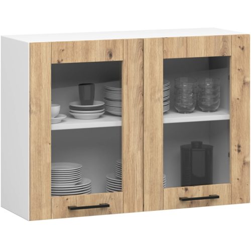 AKORD Oliwia Üveges Felsőszekrény Fehér Artisan Tölgy 80cm