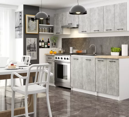 AKORD Oliwia Fali Konyhaszekrény Laminált Fehér-Beton Matt 40cm