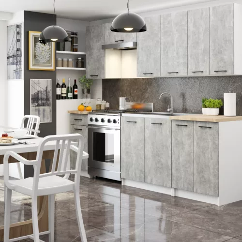 AKORD Oliwia Fali Konyhaszekrény Laminált Fehér Beton Matt