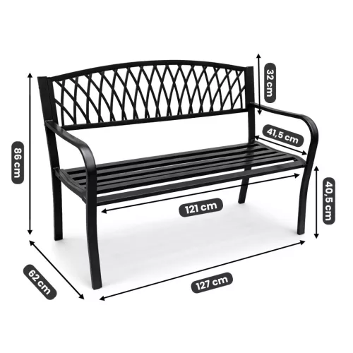 AKORD Arcadia ławka ogrodowa metal czarna ażurowe oparcie 127 cm