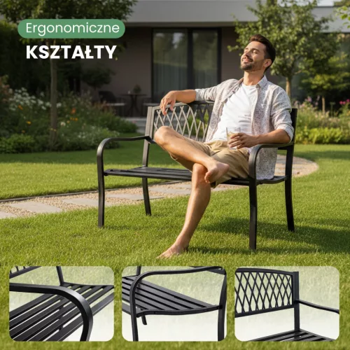 AKORD Arcadia ławka ogrodowa metal czarna ażurowe oparcie 127 cm