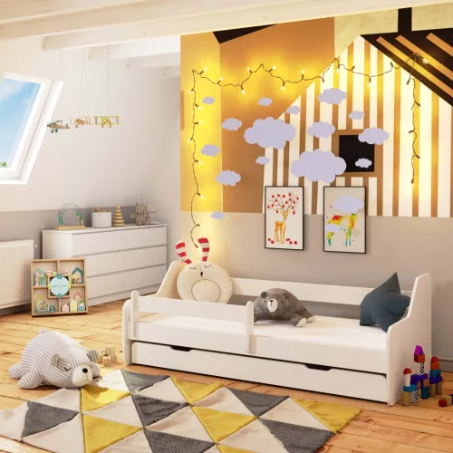 AKORD ACTIV 160x80 Gyerekágy Laminált Fehér Védőkorláttal