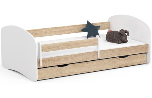 AKORD Smile 180x90 Gyerekágy Sonoma Tölgy Fiókos Védőkorláttal