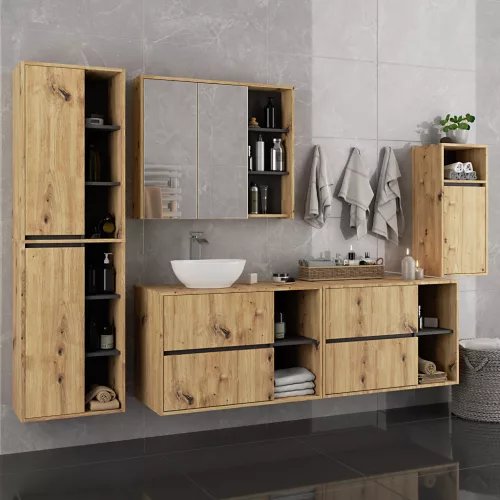 VAMI W35 Fali Fürdőszobaszekrény Artisan Tölgy Grafit Szürke