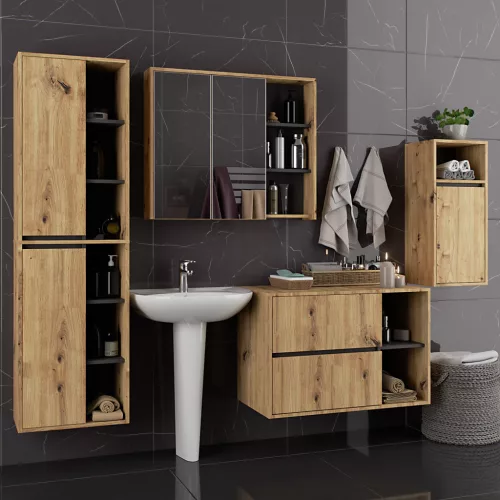 VAMI W35 Fali Fürdőszobaszekrény Artisan Tölgy Grafit Szürke
