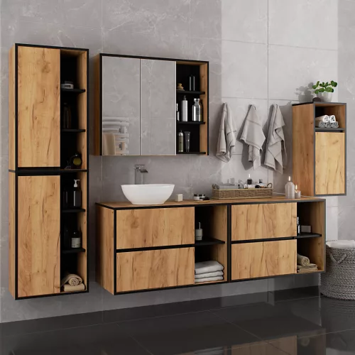 AKORD VAMI W35 Fali Fürdőszobai Szekrény Craft Tölgy-Fekete