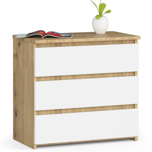AKORD CLP Artisan Komód 3 Fiókos Laminált Tölgy/Fehér