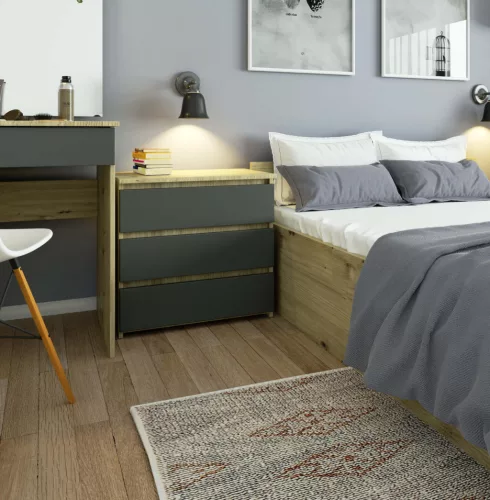 AKORD CLP Artisan Fiókos Komód Laminált Tölgy-Szürke