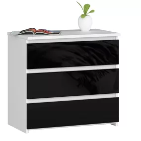 AKORD CL3 Magasfényű Éjjeliszekrény Fehér/Fekete 60 cm