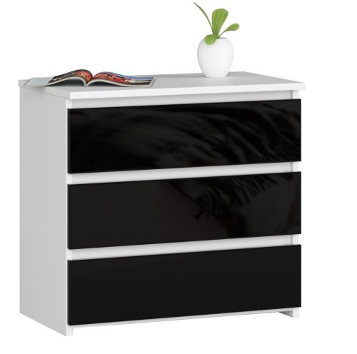 AKORD CL3 Magasfényű Éjjeliszekrény Fehér/Fekete 60 cm