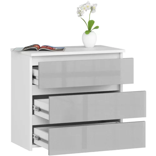 AKORD CL3 Éjjeliszekrény Laminált Fehér/Metál Magasfényű 60 cm