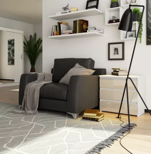 AKORD CL3 Éjjeliszekrény Laminált Fehér/Metál Magasfényű 60 cm