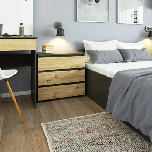 AKORD CLP Artisan 3-Fiókos Komód Laminált Grafit-Tölgy