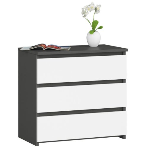 AKORD CLP CL3 Komód Laminált Grafitszürke/Fehér 3 Fiókos