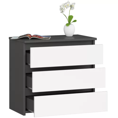 AKORD CLP CL3 Komód Laminált Grafitszürke/Fehér 3 Fiókos