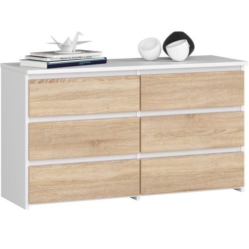 AKORD CL100 Komód 6 Fiókos Laminált Fehér Sonoma Tölgy