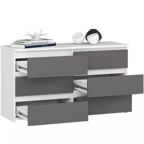 AKORD CL100 Modern 6-Fiókos Komód Laminált Fehér-Szürke
