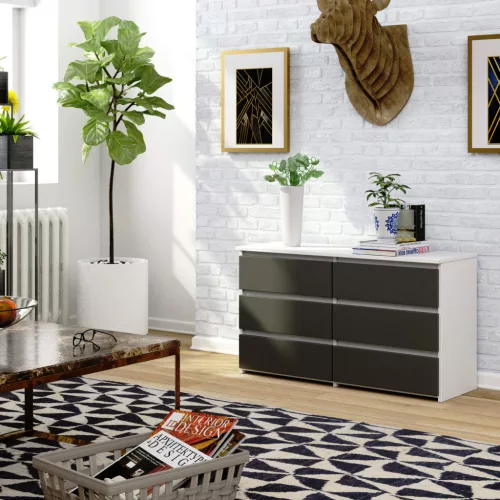 AKORD CL100 Modern 6-Fiókos Komód Laminált Fehér-Szürke