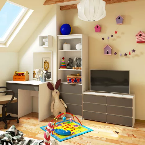 AKORD CL100 Modern 6-Fiókos Komód Laminált Fehér-Szürke
