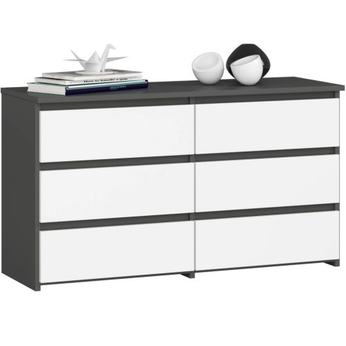 AKORD CL100 Modern 6-Fiókos Komód Laminált Grafitszürke-Fehér