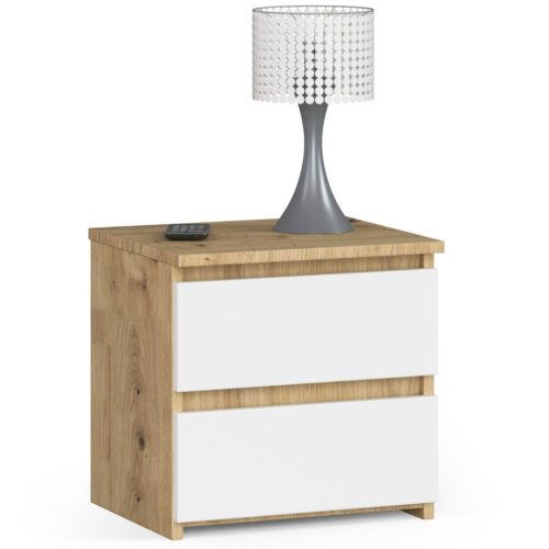 AKORD CLP Artisan Éjjeliszekrény Laminált Tölgy-Fehér 2 Fiókos